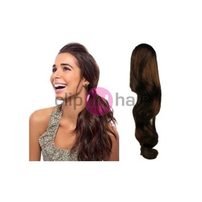 Clip in příčesek culík / cop 100% japonský kanekalon 60cm vlnitý - tmavě hnědý