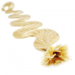Vlasy evropského typu k prodlužování keratinem 50cm vlnité - nejsvětlejší blond