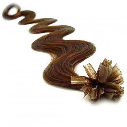 Vlasy evropského typu k prodlužování keratinem 60cm vlnité - světlejší hnědé