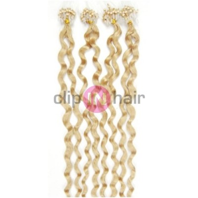 Vlasy pro metodu Micro Ring / Easy Loop / Easy Ring 60cm kudrnaté – nejsvětlejší blond