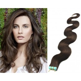 Vlasy pro metodu Pu Extension / TapeX / Tape Hair / Tape IN 60cm vlnité - tmavě hnědé